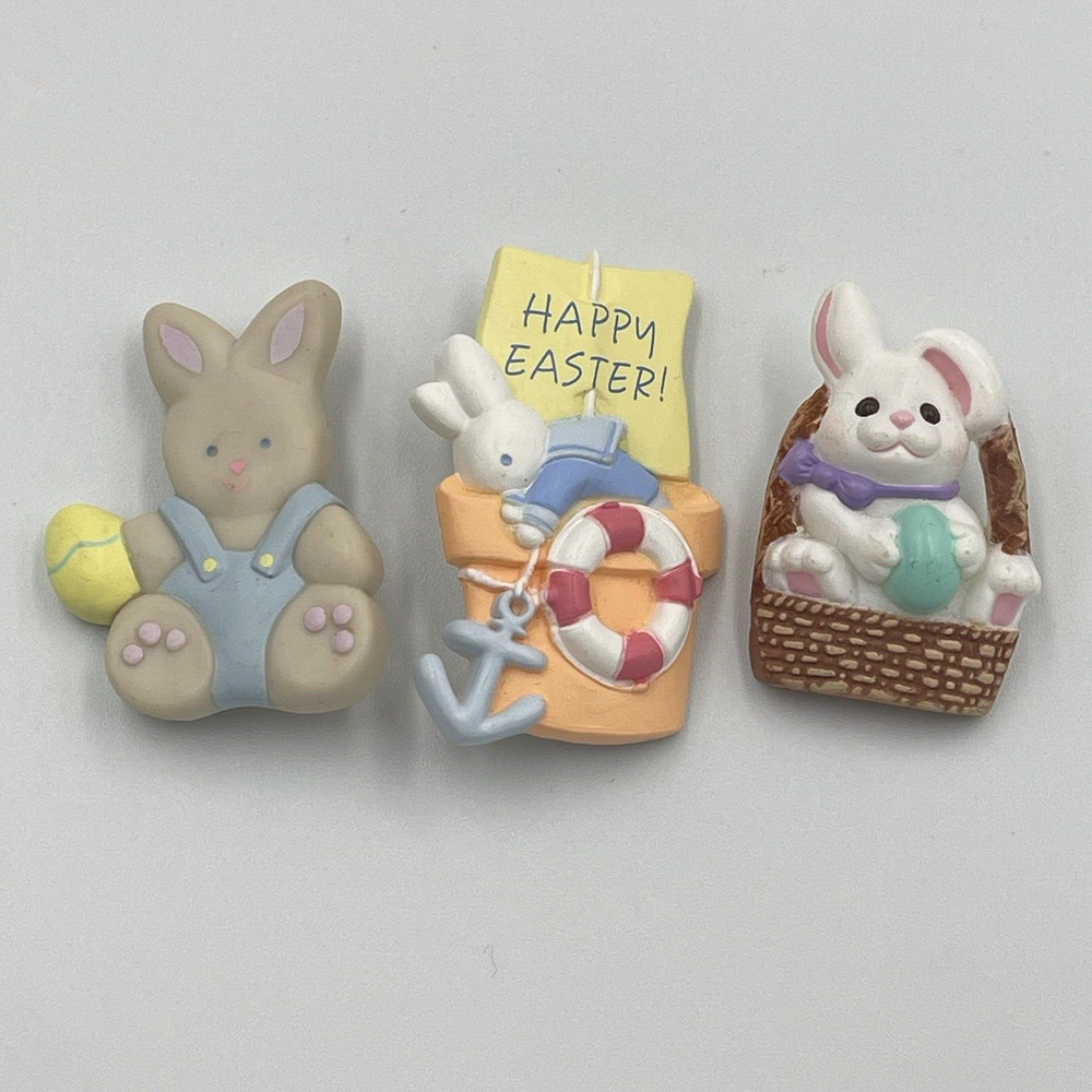 Vintage Lot of 3 Easter Brown Bunny Rabbit Spring Pin Brooch 90s Hallmark Basket